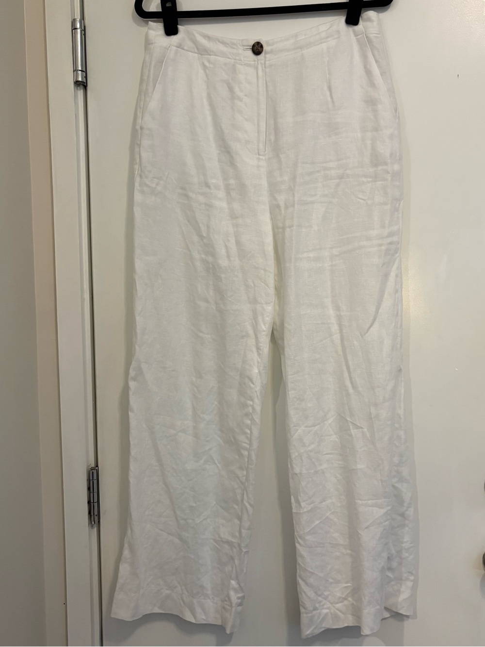 Boden White Wide-Leg Linen Pants